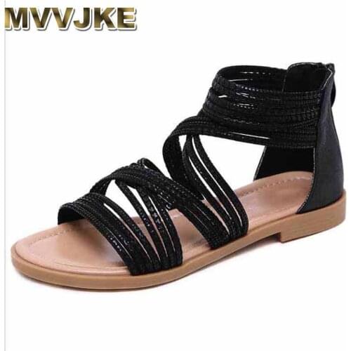 MVVJKE Women Sandals Fashion Summer Women Shoes Bohemia Gladiator Beach Flat Casual Sandals Leisure Female Ladies Sandals Women