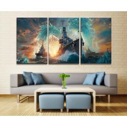 3 Piece Military War World of Warships Tank World Painting Game Poster Decorative Mural Wall Decor Canvas Painting Wholesale