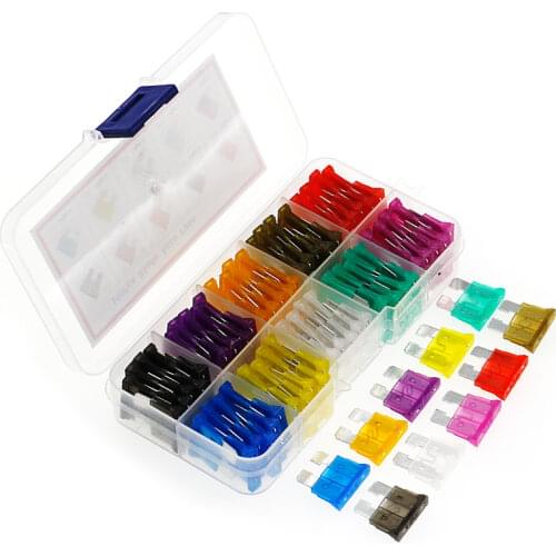 100Pcs Assorted Standard Blade Fuse Kit 2A 3A 5A 7.5A 10A 15A 20A 25A 30A 35A