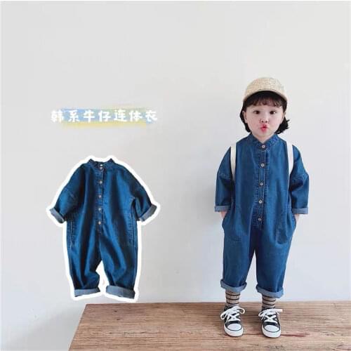 New 2021 Autumn Unisex Children Denim Jumpsuits Korean Style Chic Baby Boys Girls Overalls Soft Loose Trousers Kids Clothes