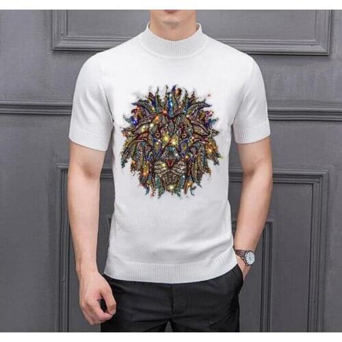 2021 New Autumn and Winter Mens Turtleneck Solid Color Casual Sweater Slim Knitted Rhinestones design