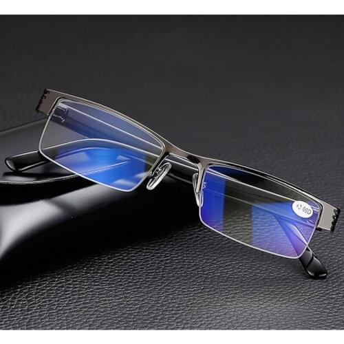 Reading Glasses UV400 Half Rim Diopters Business Office Men Reading Glasses Alloy Rectangular Presbyopic optical Glasses Women