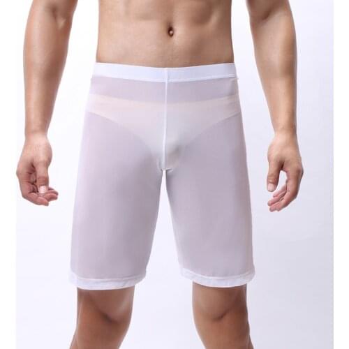 Sexy Mans Sleep Bottoms Lingerie Mesh Transparent Sleepwear Shorts Sheer Slip Gay Lounge Pants Pigama Hombre Erotic Homewear