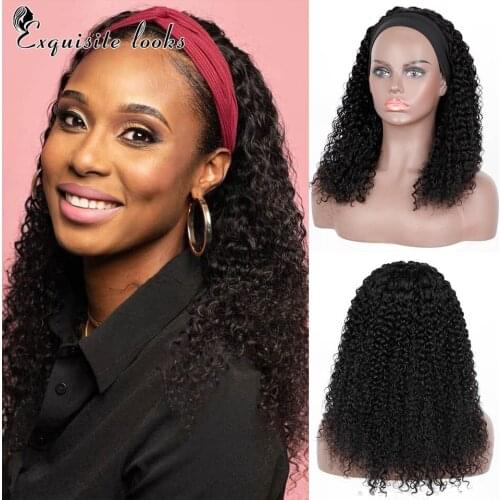 Glueless Curly Headband Wig Human Hair for Black Women Wigs Brazilian Deep Curly Half Wigs for Black Women daily party cosplay u