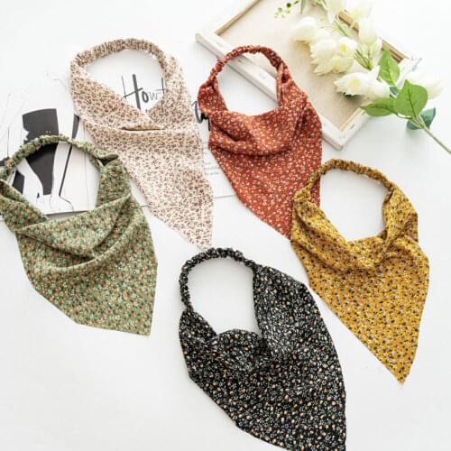 Triangle Bandanas Hairband Without Clips For Girls Small Floral Print Scrunchies Elastic Hair Bands Hair Scarf Headband