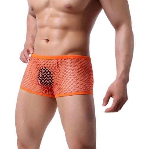 Boxer Men Mesh Hole Sheer Lingerie Sissy Panties Breathable See Through Underwear Night Club Erotic Lingerie Gay Underware Sexy