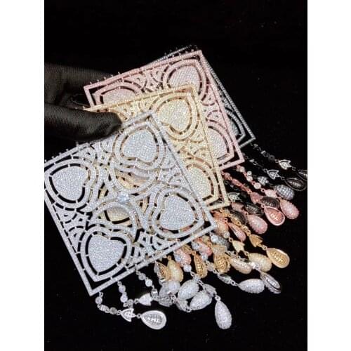 High Quality 88X145mm Big Golden plated Paved CZ Necklace Pendant Connectors Cubic Zirconia DIY Jewellery Making