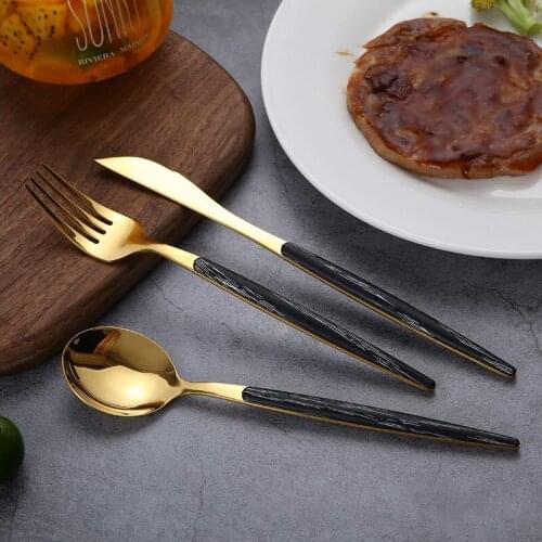High-class Steak Knife Luxury Portugal Salad Fork Flatware Soup Scoop Palace Tableware Gold Plating Western Dinner Tools 1set