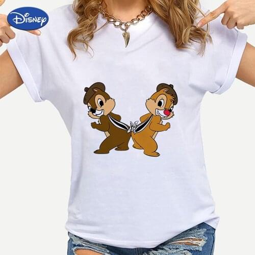 Disney Korea Fashion Chip Dale White Tshirt Women Casual Graphic Tee Cute Girl Aesthetic Clothes 90s Top Ropa Tumblr Mujer