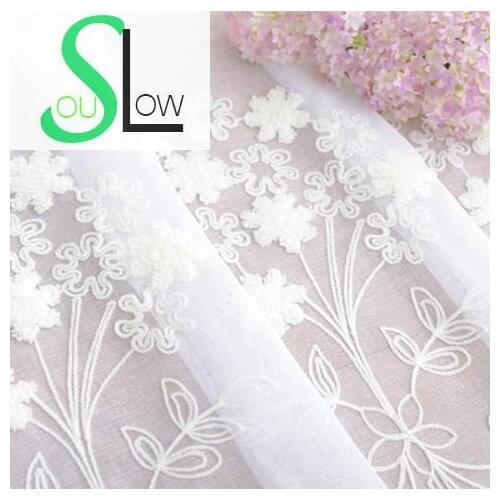 Slow Soul White Flowers Curtain Korean Bedroom Windows Embroidered Pastoral Floral Curtains Tulle For Living Room Kitchen Sheer