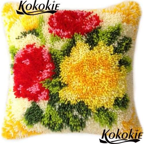 Latch hook rug embroidery pillow kits Handmade cross stitch flower cushions mats Crocheting Rug Kits Yarn diy rug carpet