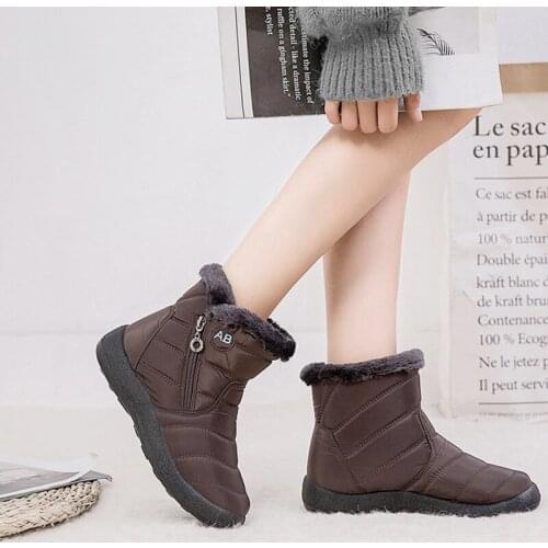 Woman Flats Non-Slip Shoes For Winter Boots Waterproof Women Shoes Zipper Boot For Ladies Outdoor Causal Female Walking Footwear