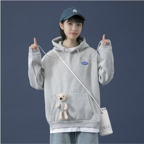 Blue Black Gray Color Woman Hooded Autumn Sweater Spring Big Size Sweet Ladies Oversize Hoodie Korea Style Ins Lovely Sweatshirt