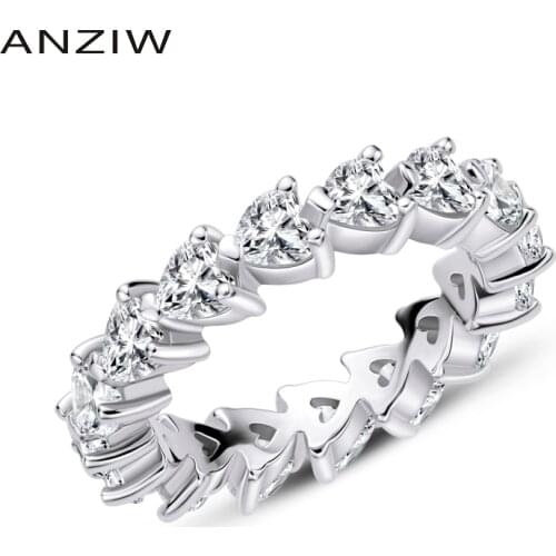 925 Sterling Silver Wedding Engagement Full Enternity Rings Anniversary Heart Cut Ring Silver Women Bridal Ring Jewelry