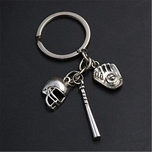 1pcs Baseball Helmet & Baseball Bat & Baseball Glove Charm Keychain DIY Creative Handmade Metal Key Chain A1242