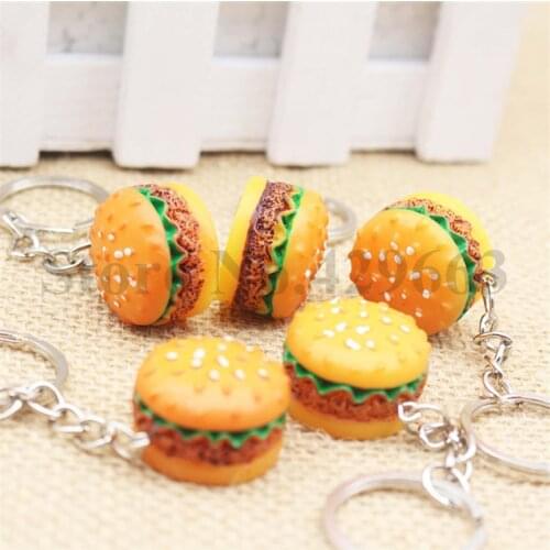 1 piece Cute Hamburger Keychain Simulation Food Hamburger Pendant Key Ring Novelty Key Chain Christmas Birthday Gift