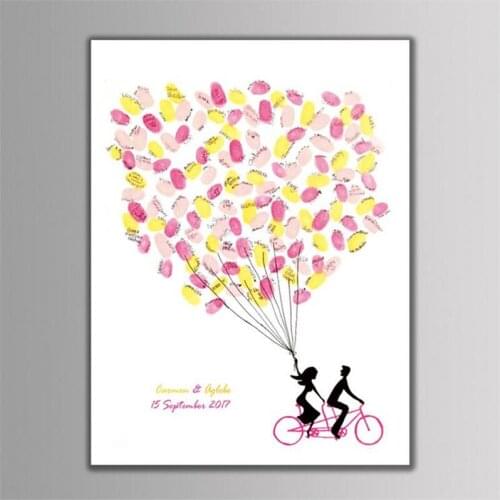 1Pcs Customization Pink Bicycle Fingerprint Tree Signature Canvas Print For Wedding Decoration Wedding Gift Ingerprint Signature
