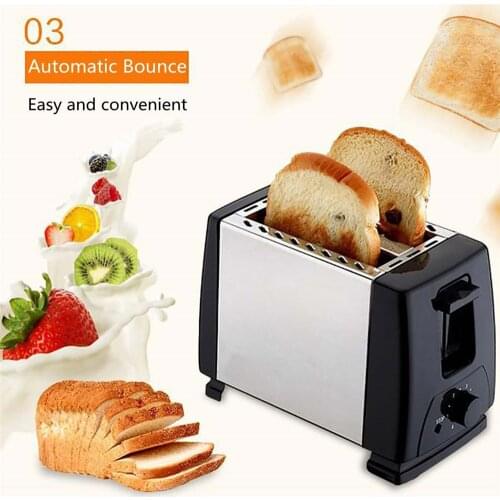 2 Slices Automatic Fast heating Bread Toaster Household Breakfast Maker Stainless steel Toaster Oven Baking Cooking 750W 220V