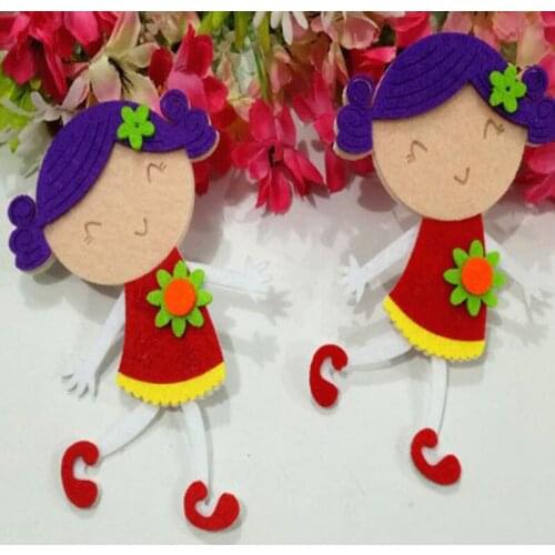 2PCS Cute Red Dress Girl Felt Handmade Nonwoven Felt For DIY project Home Kindergarten Decoration