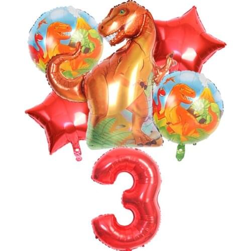 6pcs large animal Jurassic dinosaur red number aluminum foil balloon birthday party decoration kids baby shower toy balloons