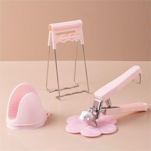 6Pcs/Set Bowl Clamp Non-Slip Anti-Scalding Bowl Lifting Kitchen Stainless Steel Silicone Anti-Scalding Pot Clamping Set