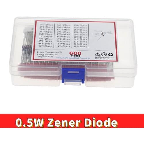 600pcs 2V - 39V 30Values 1/2W 0.5W Zener Diode Assorted Kit 20pcs Each Value
