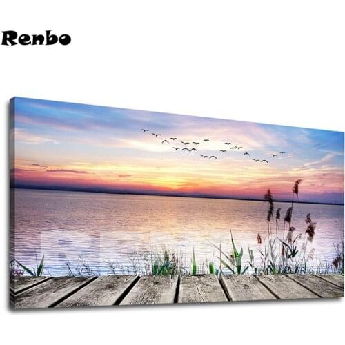 5D DIY Diamond Painting Lake Sunset With Flying Birds Full Painting Needlework Embroidery Rhinestone Paint With Diamonds A765