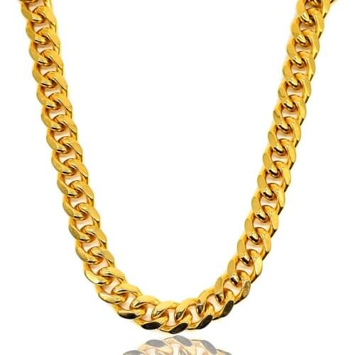 AMUMIU Cuban Chains For Men Hip Hop Jewelry Wholesale Gold Color Thick Stainless Steel Long Big Chunky Necklace Gift HZN185
