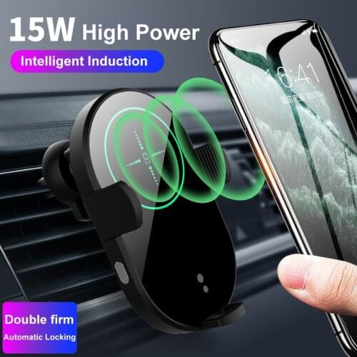 Car holder Wireless charger 15W fast charge infrared sensor touch car wireless charger H5 backlight for most phone holder