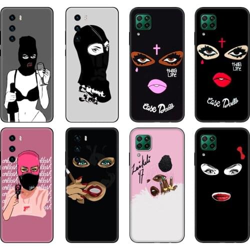Black tpu Case For Huawei P30 Lite P30 Pro P40 Case For Huawei P40 LITE E P Smart 2020 Case Masked Goon Thug Life Teared Girl