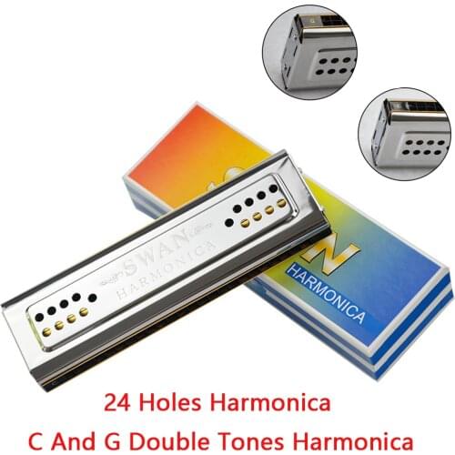 24 Holes Harmonica C And G Double Tones Harmonica Mouth Organ Woodwind Instruments Stainless Steel Shell Big Volume Sound Clear