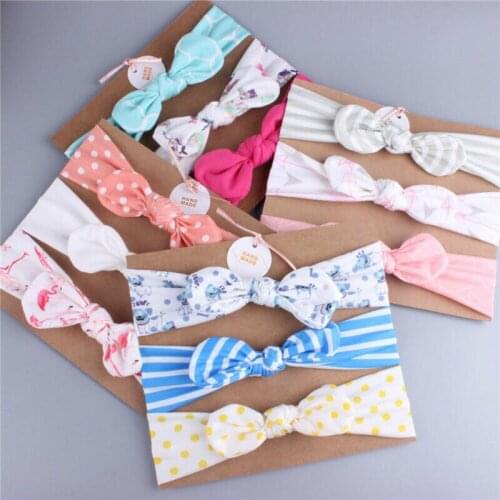 Newborn Baby Toddler Kids Headwear Baby Girls Hairband Cotton Bowknot Striped Printed Elastic Headband Kids Hair Accessory 3pcs