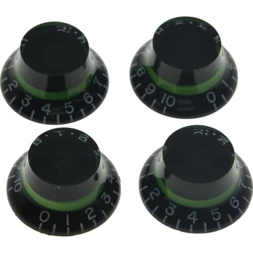 KAISH Set of 4 Custom Bell Knobs Top Hat Knobs Black with Green for Les Paul/Import Guitar Bass w/Coarse 5.8mm Split Pots