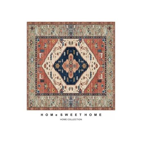 Retro Square Carpet Ethnic Style Geometric Living Room Bedroom Home Anti-Skid Decoration