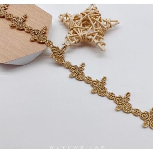 10yards Gold Braided Thin Lace Trim Ribbon Flower Sewing Patchwork Clothing Costume Accessories DIY Appliques 2cm Accessories