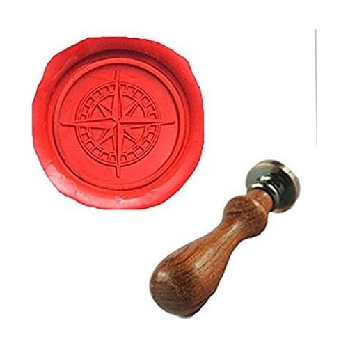MDLG Vintage Star Cross Compass Custom Picture Logo Wedding Invitation Wax Seal Sealing Stamp Rosewood Handle Set