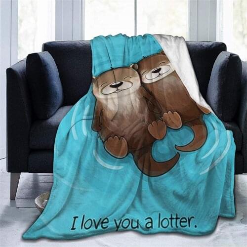 Cute Sea Otter Love You Blanket Soft Comfy Micro Fleece Blanket Sofa Blanket Comfortable Throw Blanket Warm Lap Blanket