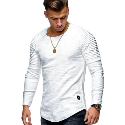 Nice Male Clothing New Mens Solid Color Turtleneck T Shirts Male Slim Fit Long Sleeve T Shirts Sleeve Folds Tees Tops M-3XL