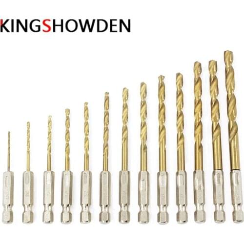 13pcs HSS Titanium Coated Twist Drill Bit Set For Wood Plastic Plate Iron Aluminum Plate Metal Drilling Hex Shank Core Drill Bit