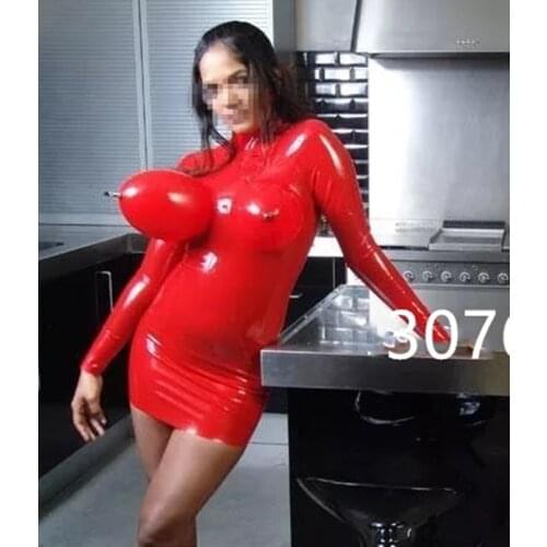 Handmade Man latex dress inflatable breast latex dress