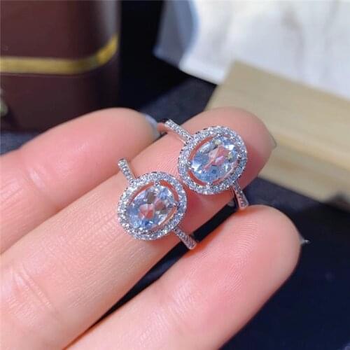 Natural Aquamarine Rings For Women Sterling Silver Color 925 Jewelry Ring Wedding Engagement Party Gemstone Fine Jewelry