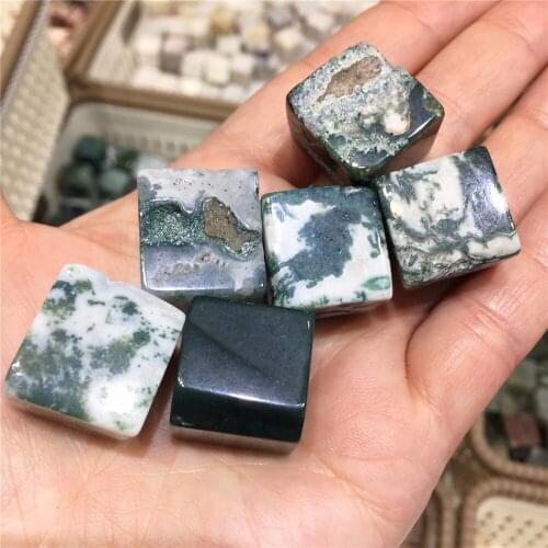 Natural Moss Agate Tumbled Stones Polished Cube Healing Chakra Reiki Collection Home Decoration As Gift