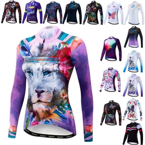 Autumn Womens Cycling Jersey Long Sleeve Lion Bicycle Cycling Clothing Maillot Ciclismo Breathable MTB Bike Jersey Shirt Ropa