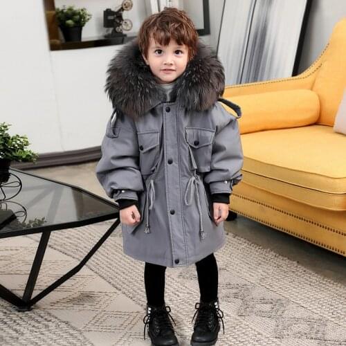 Winter Kids Real Rex Rabbit Fur Parker Coat Warm Thick Boys Coats Hooded Teenage Children Outwear Parka 2020 Unisex Windbreaker
