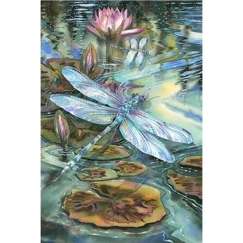 Pond Lotus Flower Dragonfly Diamond Painting Round Full Drill Nouveaute DIY Mosaic Embroidery Cross Stitch Floral Insect Pattern