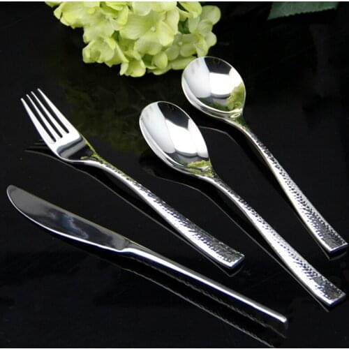 Restaurant Flatware Kitchen Cutlery Stainless Steel Dinner set Fork Knife Spoon Silverware Christmas Gift Hammered Dots soup