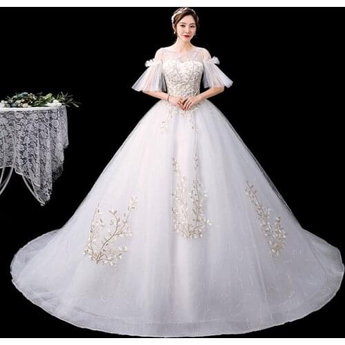 Dream Wedding Dress Plus Size Train Dresses Bride Ball Gowns Tailing Wedding Dresses Lace Up Vestidos De Novia Para Boda Civil