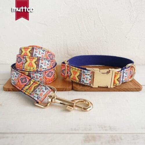 MUTTCO retailing handmade time-proof collar THE BLUE BOHEMIAN creative ethnic style dog collars and leashes 5 sizes UDC054J