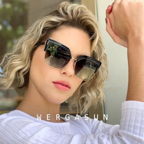 WERGASUN 2020 New Fashion Half Frame Square Sunglasses Women Brand Designer Vintage Metal Sun Glasses Female Gradient Shades