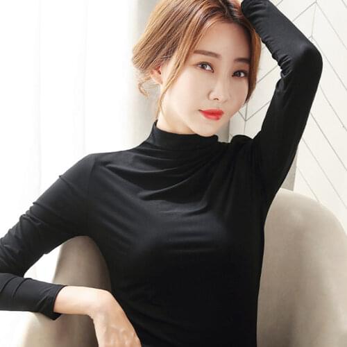 Spring and Autumn Modal Turtleneck Womens Long Sleeve Undershirt Long-Sleeved T-shirt Large Size Stretch Top